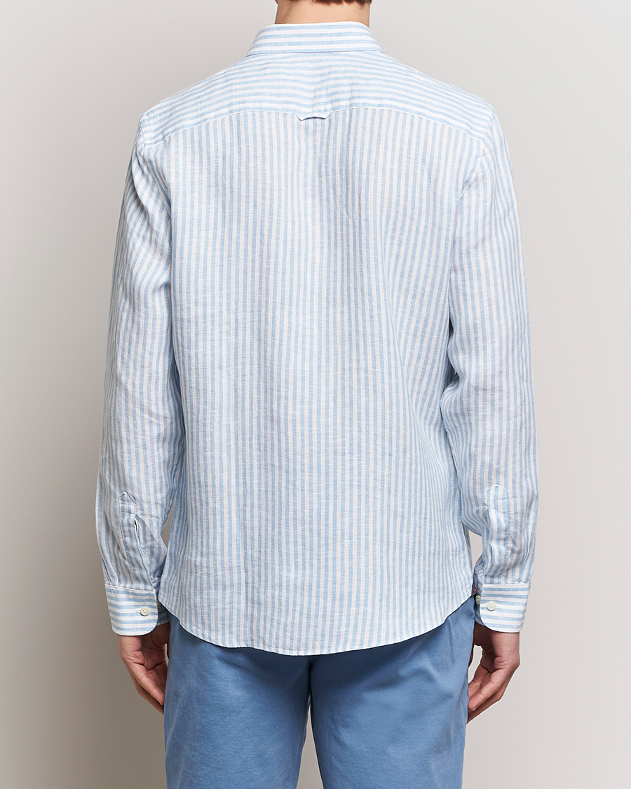 Heren | Overhemden | Morris | Douglas Linen Stripe Shirt Light Blue