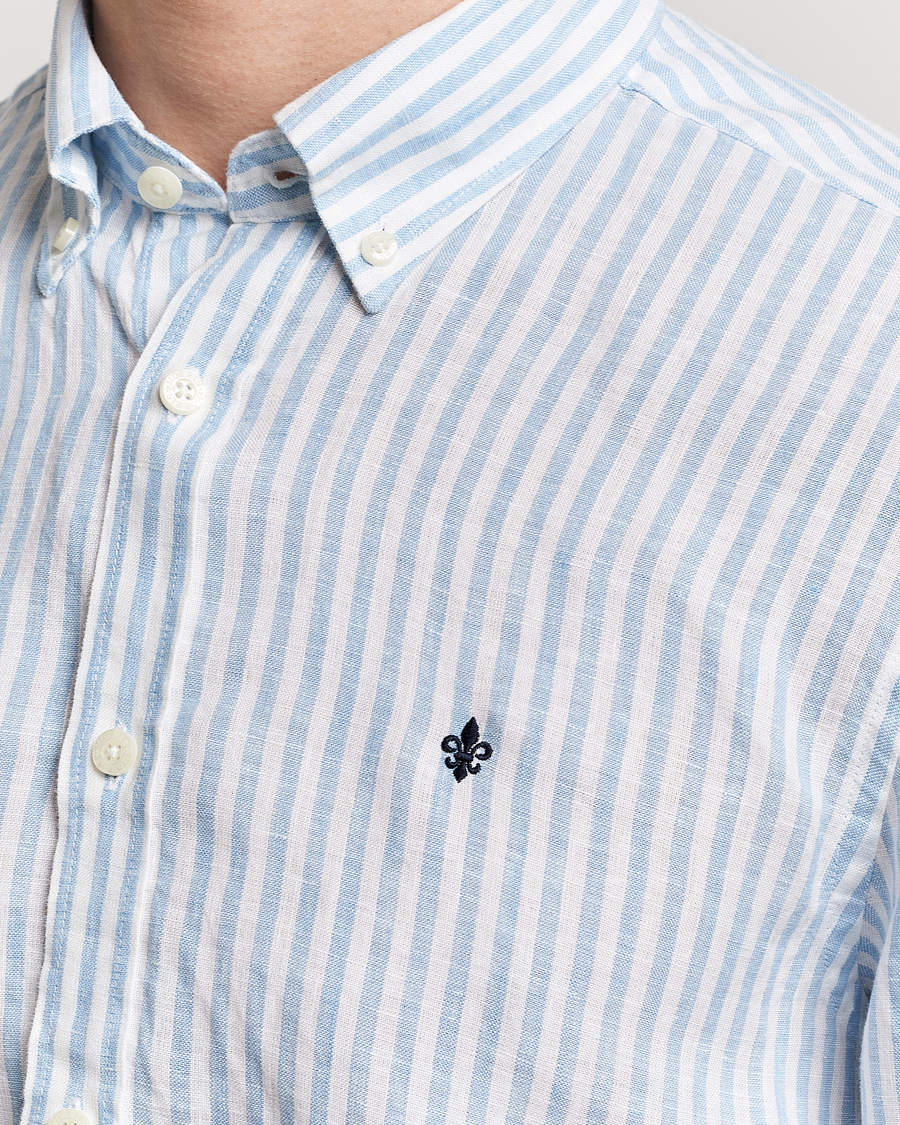 Heren | Overhemden | Morris | Douglas Linen Stripe Shirt Light Blue