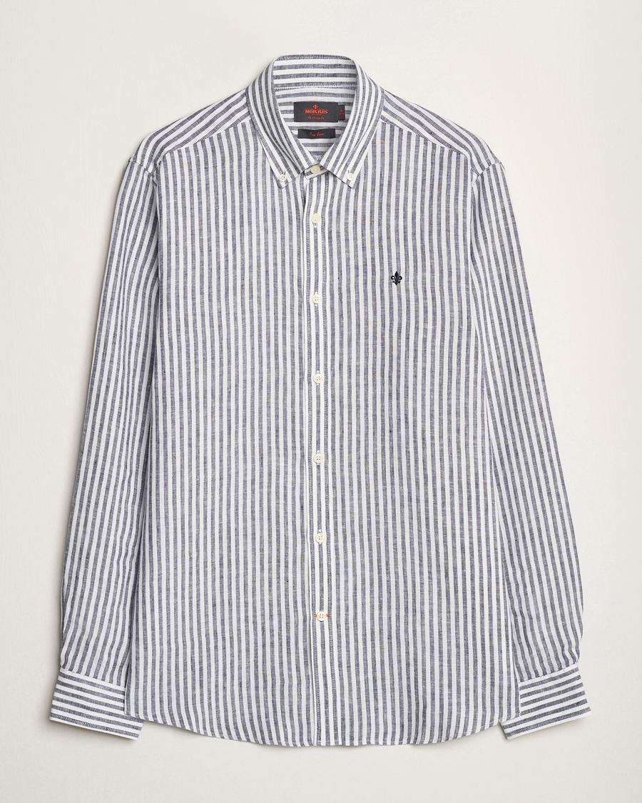 Heren | Overhemden | Morris | Douglas Linen Stripe Shirt Navy