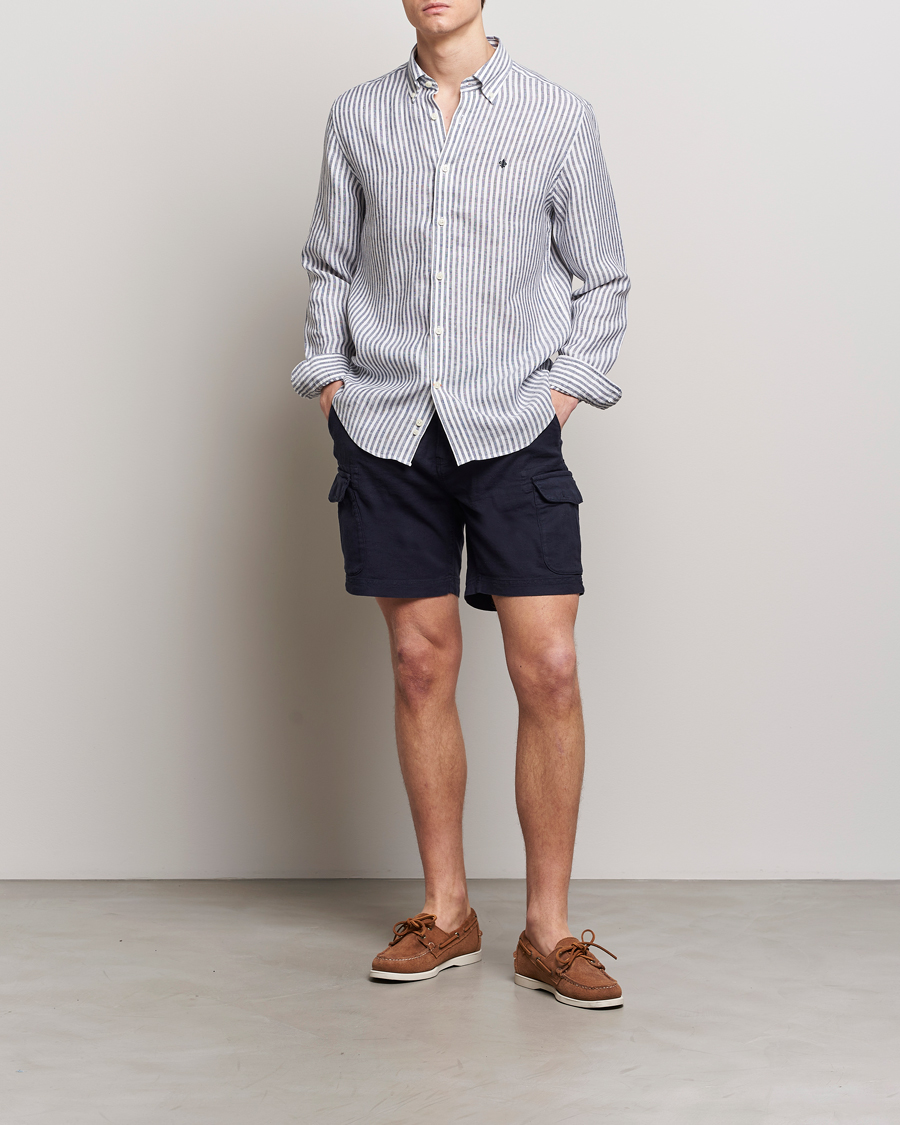 Heren | Overhemden | Morris | Douglas Linen Stripe Shirt Navy