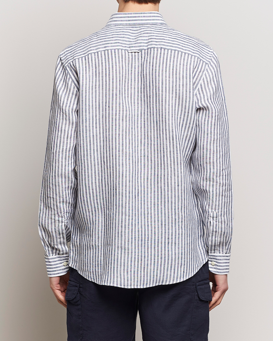 Heren | Overhemden | Morris | Douglas Linen Stripe Shirt Navy