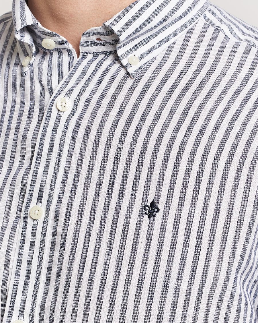 Heren | Overhemden | Morris | Douglas Linen Stripe Shirt Navy