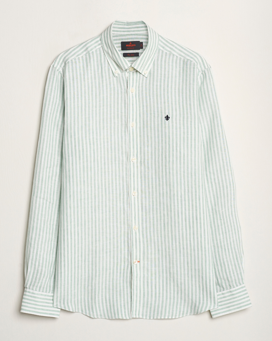 Heren | Overhemden | Morris | Douglas Linen Stripe Shirt Light Green