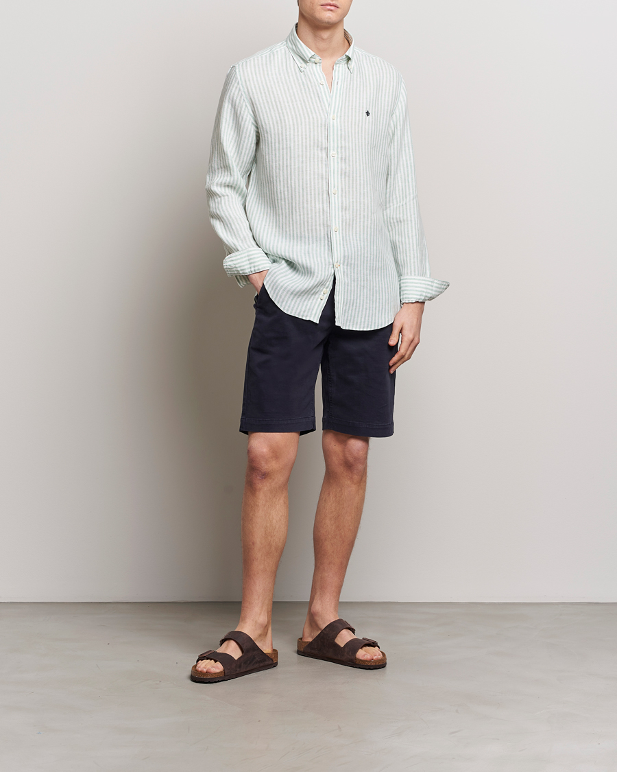 Heren | Overhemden | Morris | Douglas Linen Stripe Shirt Light Green