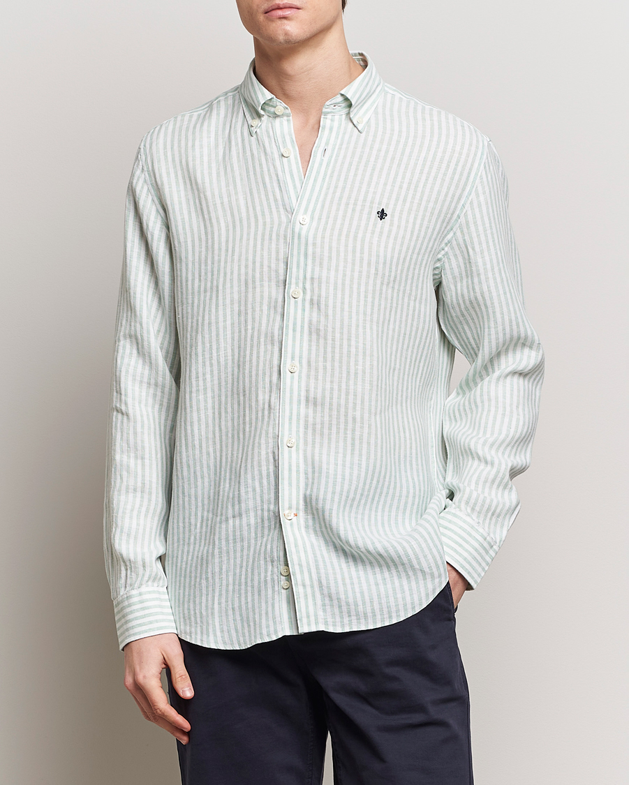 Heren | Linnen overhemden | Morris | Douglas Linen Stripe Shirt Light Green