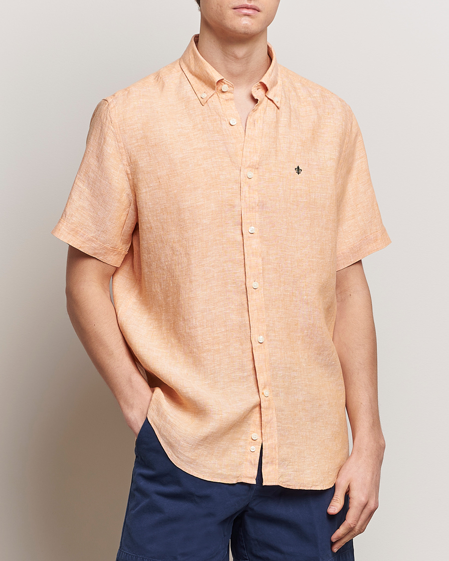 Heren | Overhemden met korte mouwen | Morris | Douglas Linen Short Sleeve Shirt Orange