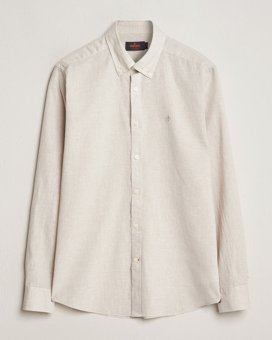 Heren | Overhemden | Morris | Slim Fit Linen Check Shirt Khaki