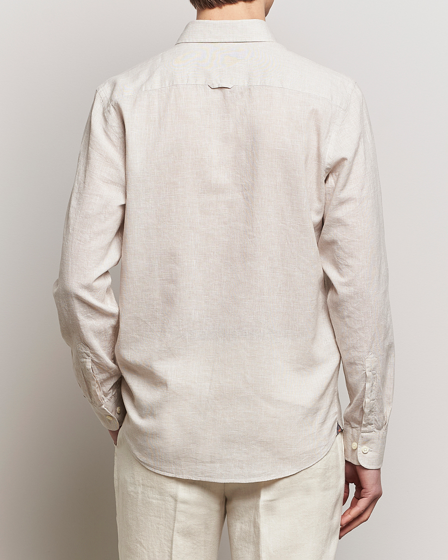 Heren | Overhemden | Morris | Slim Fit Linen Check Shirt Khaki