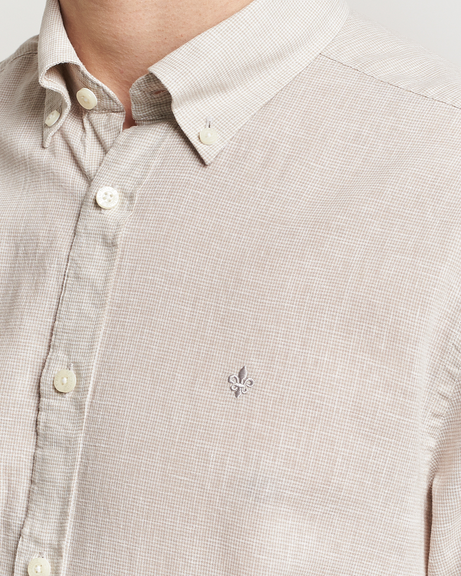 Heren | Overhemden | Morris | Slim Fit Linen Check Shirt Khaki