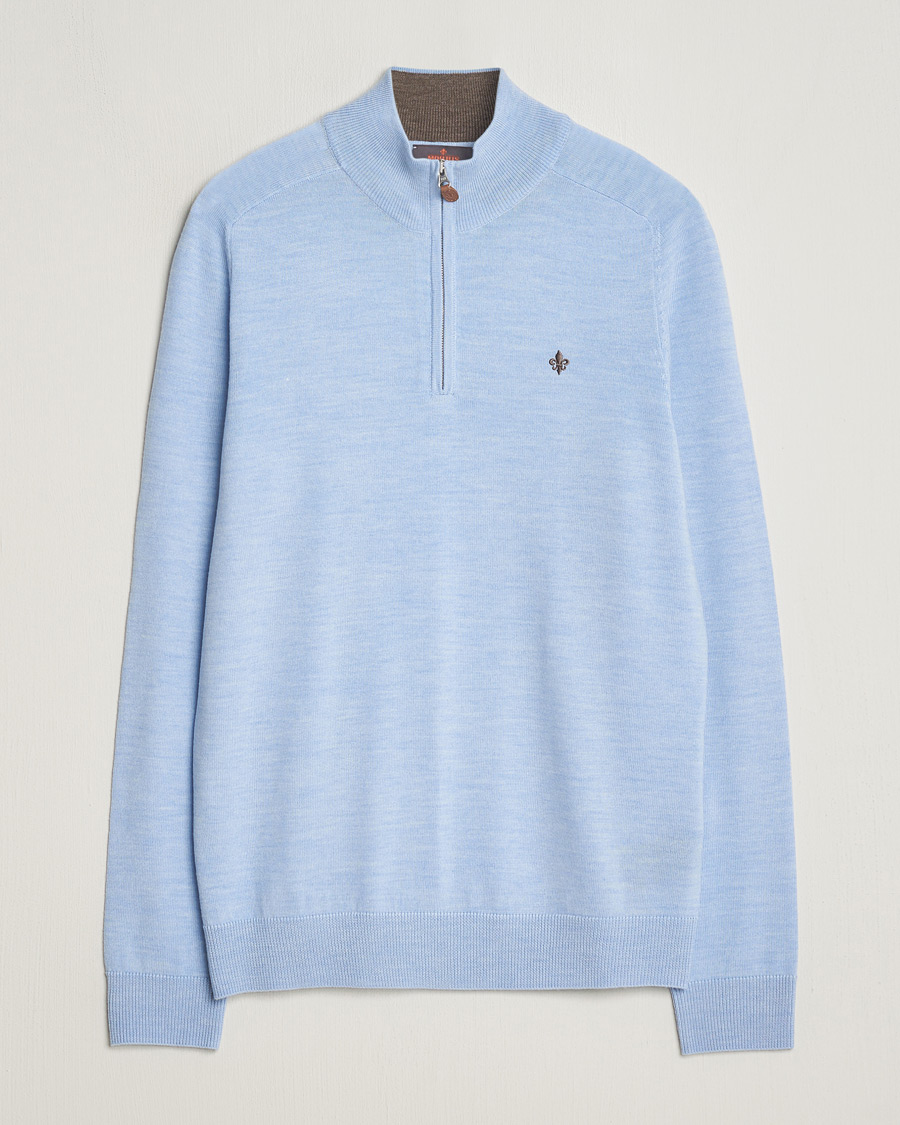Heren | Truien | Morris | John Merino Half Zip Light Blue