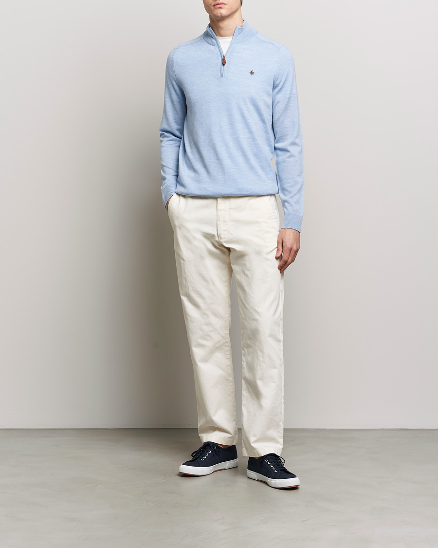 Heren | Truien | Morris | John Merino Half Zip Light Blue