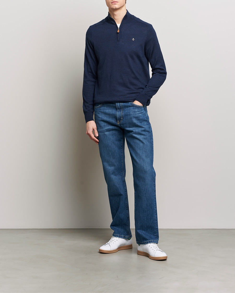 Heren | Truien | Morris | John Merino Half Zip Blue