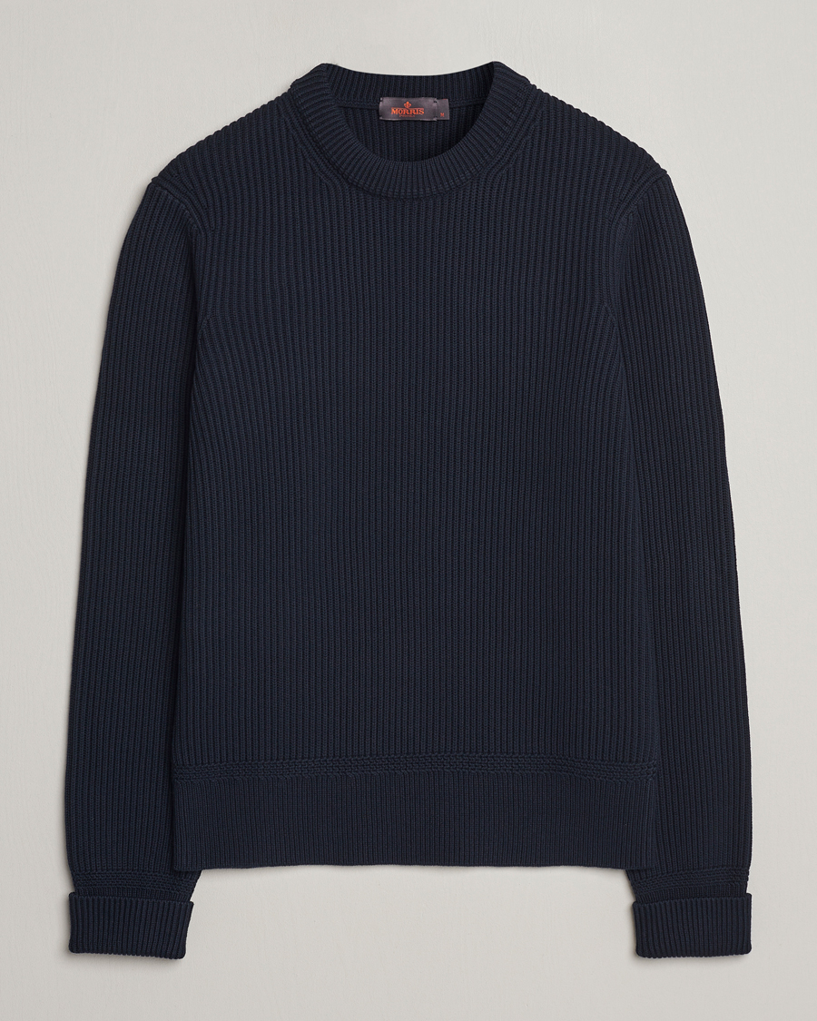 Heren |  | Morris | Arthur Navy Cotton/Merino Knitted Sweater Navy