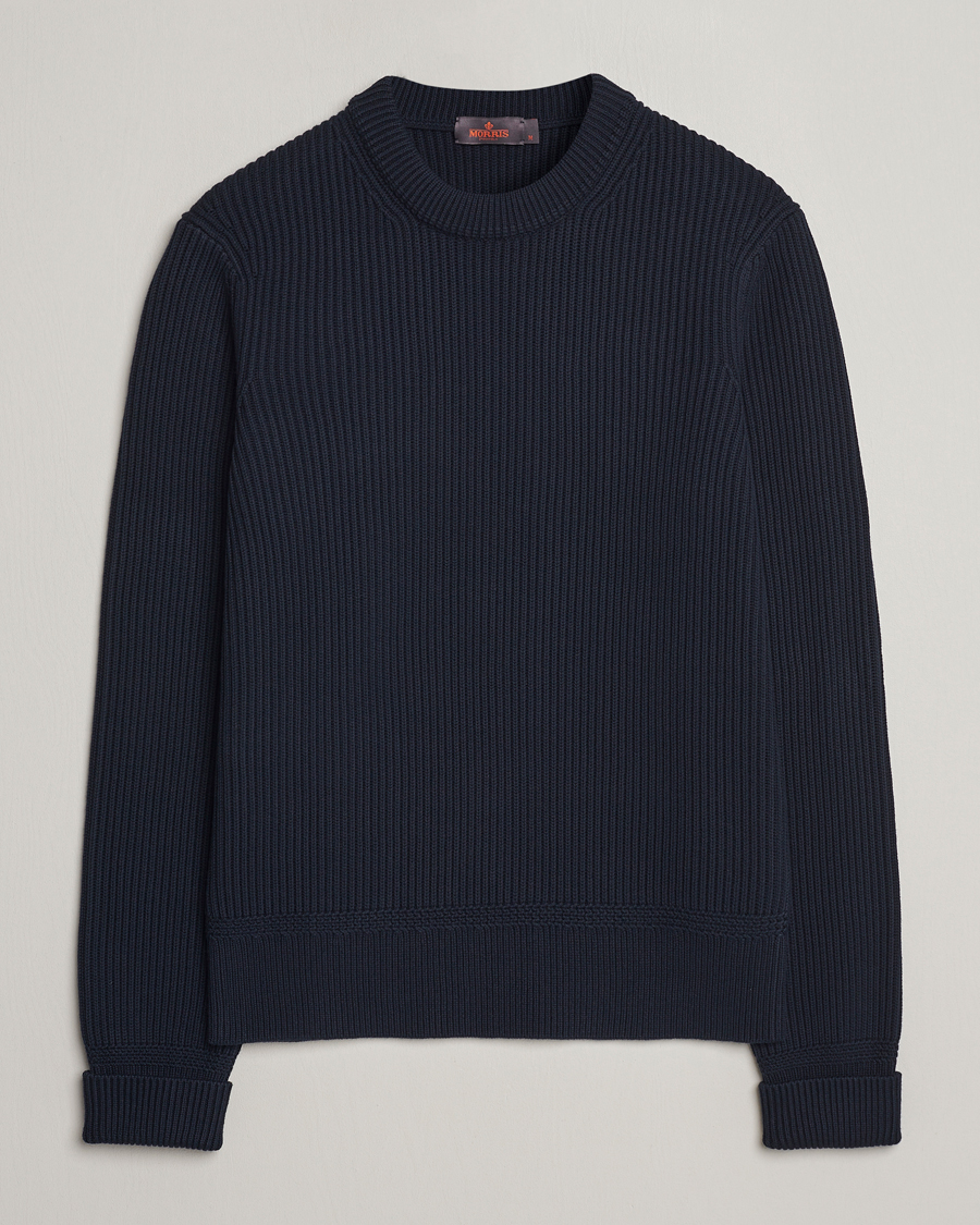 Heren | Truien | Morris | Arthur Navy Cotton/Merino Knitted Sweater Navy