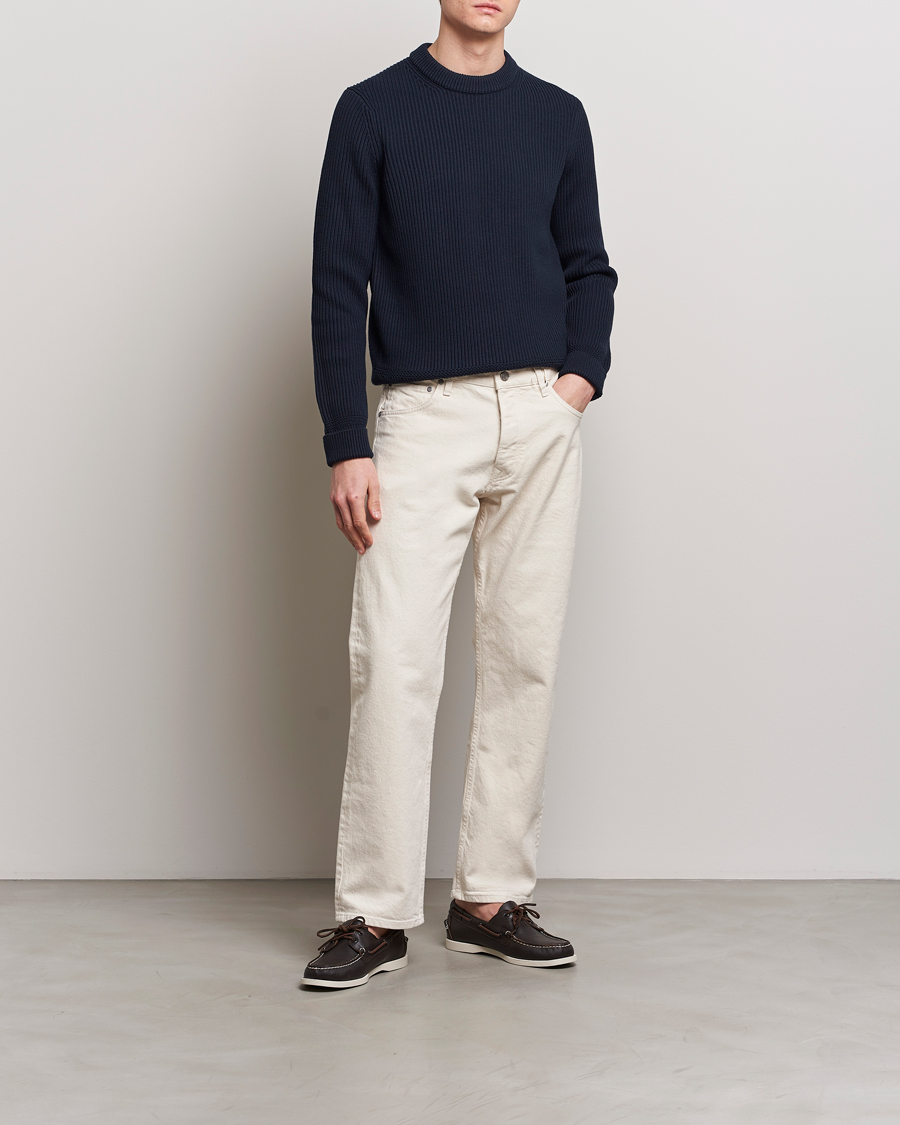 Heren | Truien | Morris | Arthur Navy Cotton/Merino Knitted Sweater Navy