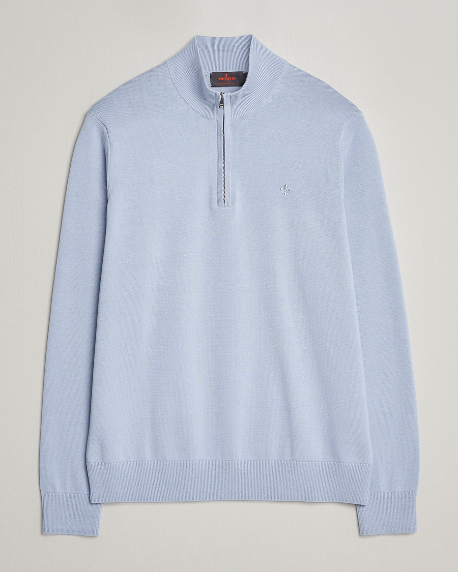 Heren | Truien | Morris | Riley Cotton Half Zip Light Blue