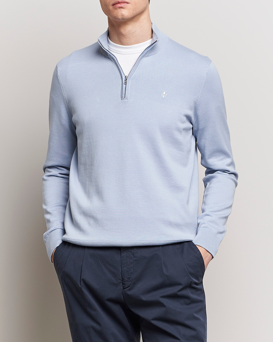 Heren | Truien | Morris | Riley Cotton Half Zip Light Blue