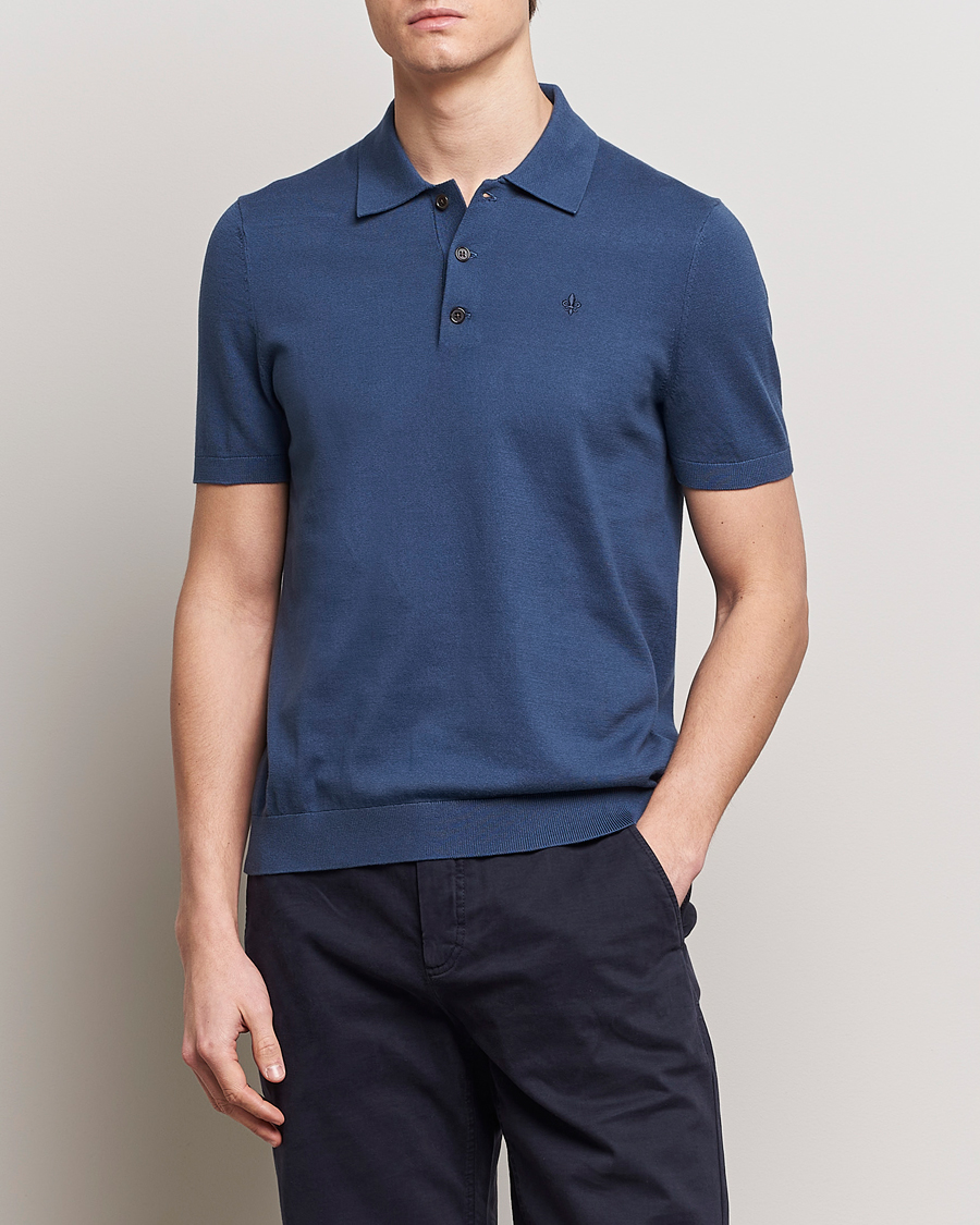 Heren | Gebreide poloshirts | Morris | Cenric Cotton Knitted Short Sleeve Polo Navy
