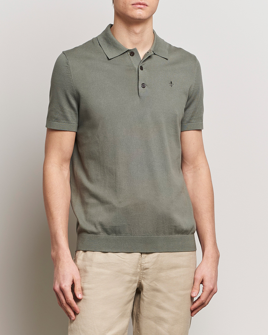 Men | Knitted Polo Shirts | Morris | Cenric Cotton Knitted Short Sleeve Polo Green