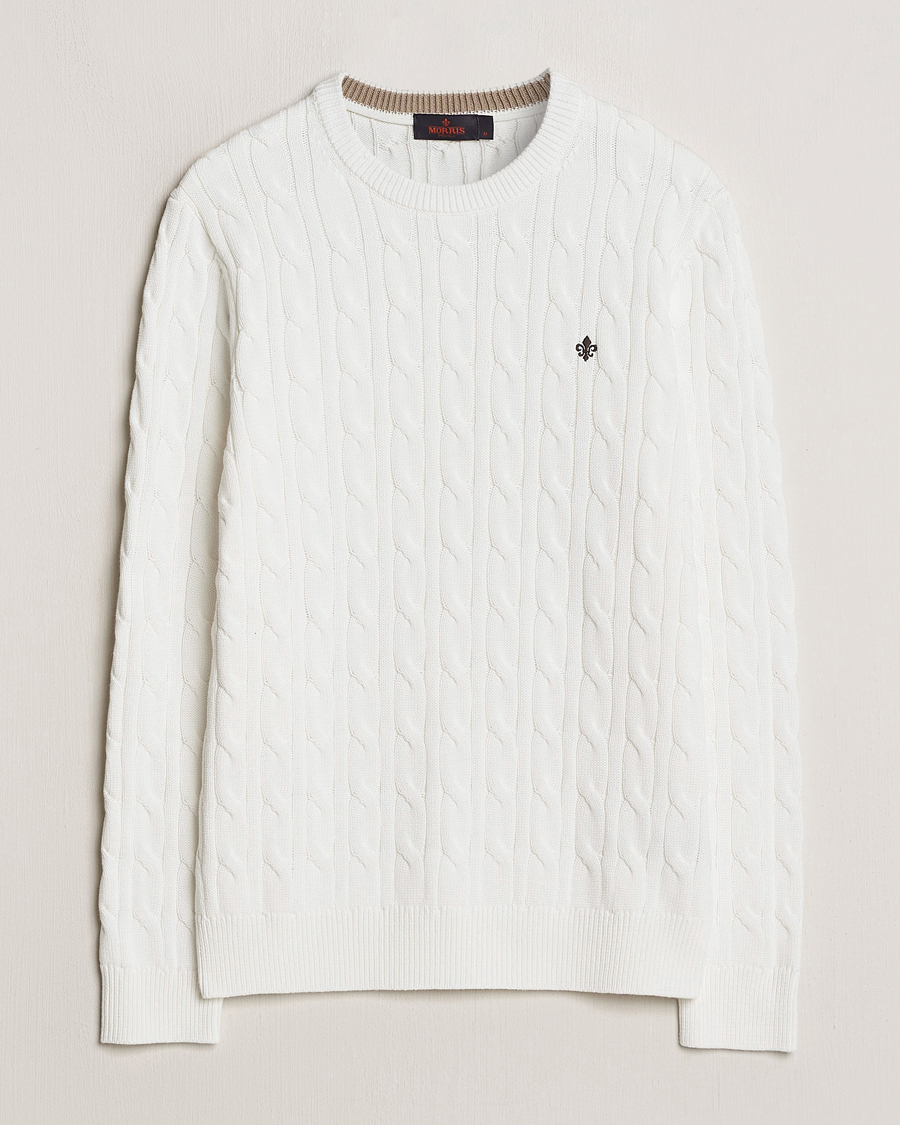 Heren | Truien | Morris | Ethan Cotton Cable Crew Neck Off White