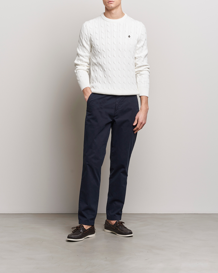 Heren | Truien | Morris | Ethan Cotton Cable Crew Neck Off White