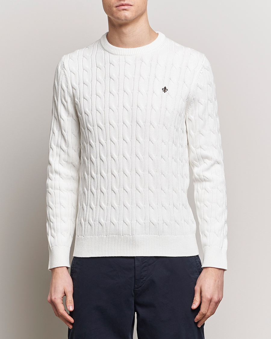 Heren | Gebreide truien | Morris | Ethan Cotton Cable Crew Neck Off White