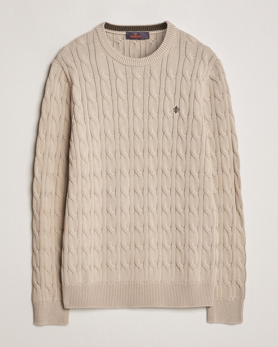 Heren | Truien | Morris | Ethan Cotton Cable Crew Neck Khaki