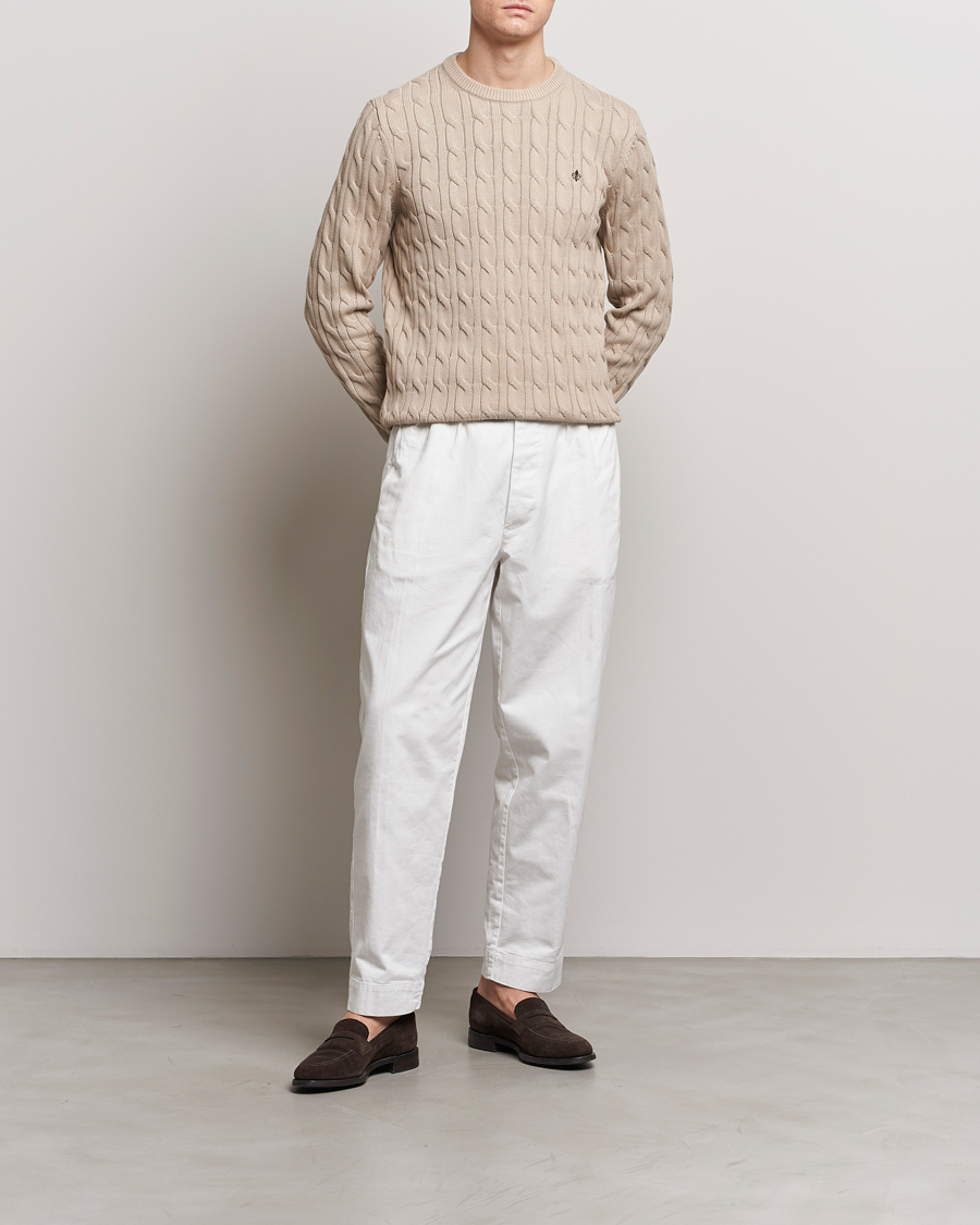 Heren | Truien | Morris | Ethan Cotton Cable Crew Neck Khaki