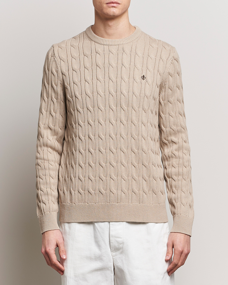 Heren | Sale | Morris | Ethan Cotton Cable Crew Neck Khaki