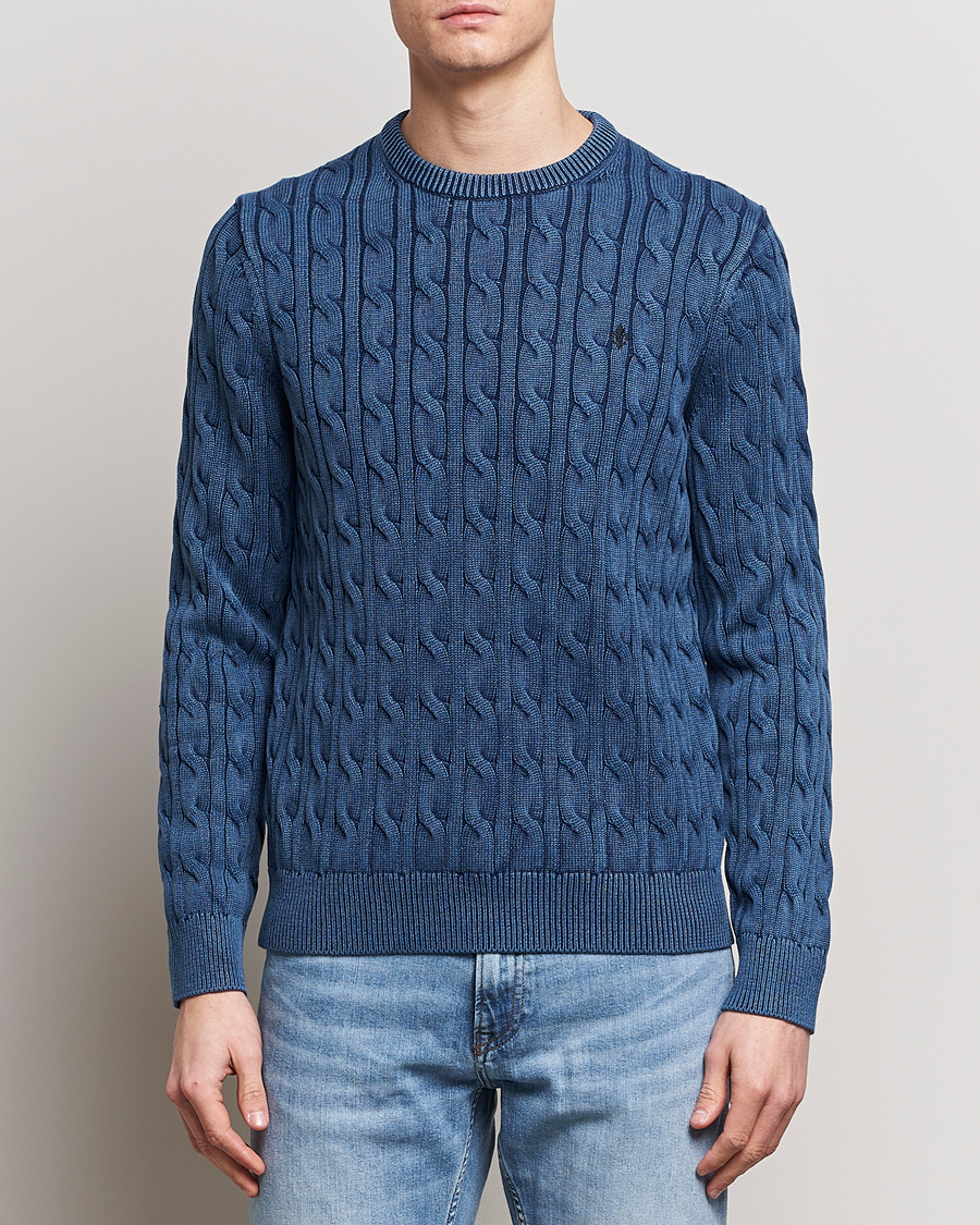 Heren |  | Morris | Ethan Cotton Cable Crew Neck Blue