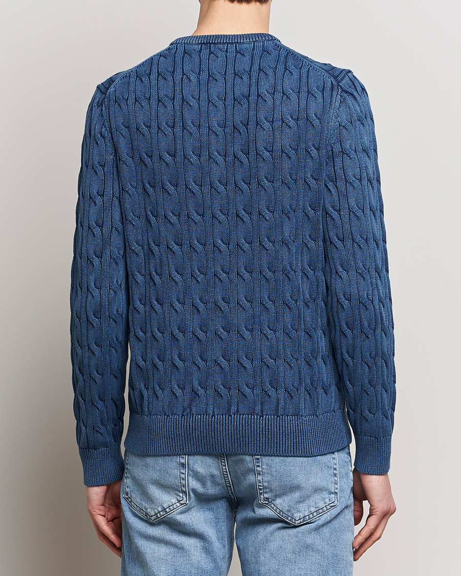 Heren | Truien | Morris | Ethan Cotton Cable Crew Neck Blue