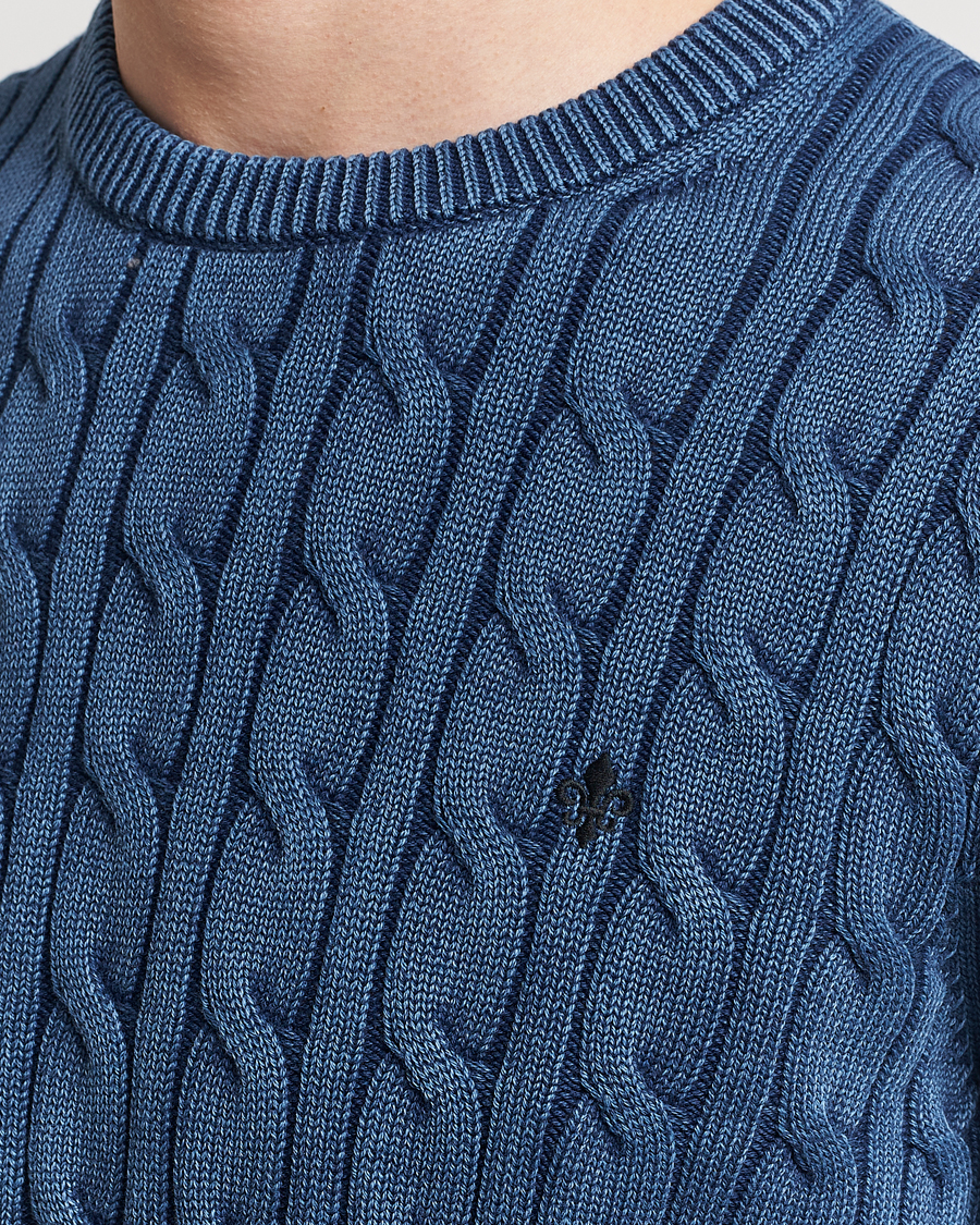 Heren | Truien | Morris | Ethan Cotton Cable Crew Neck Blue