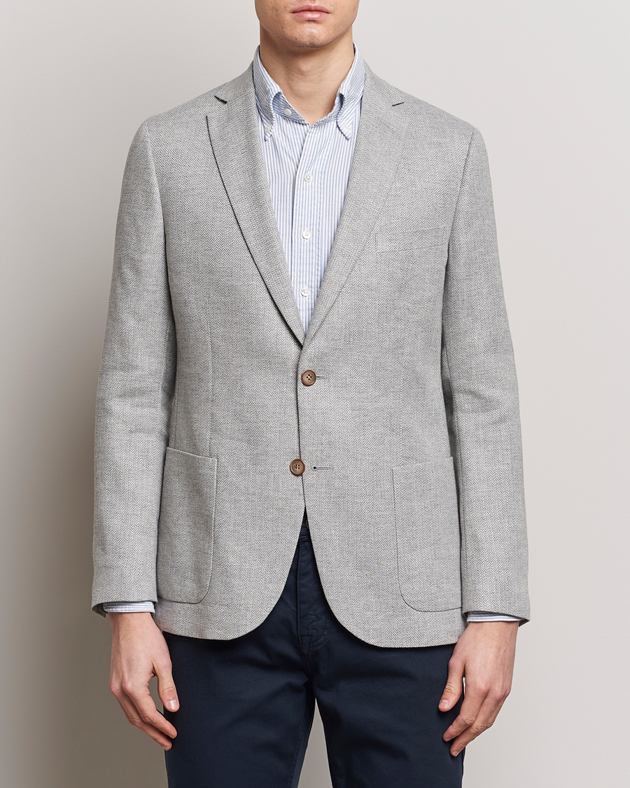 Men | Cotton Blazers | Morris | Hayes Linen Herringbone Blazer Grey