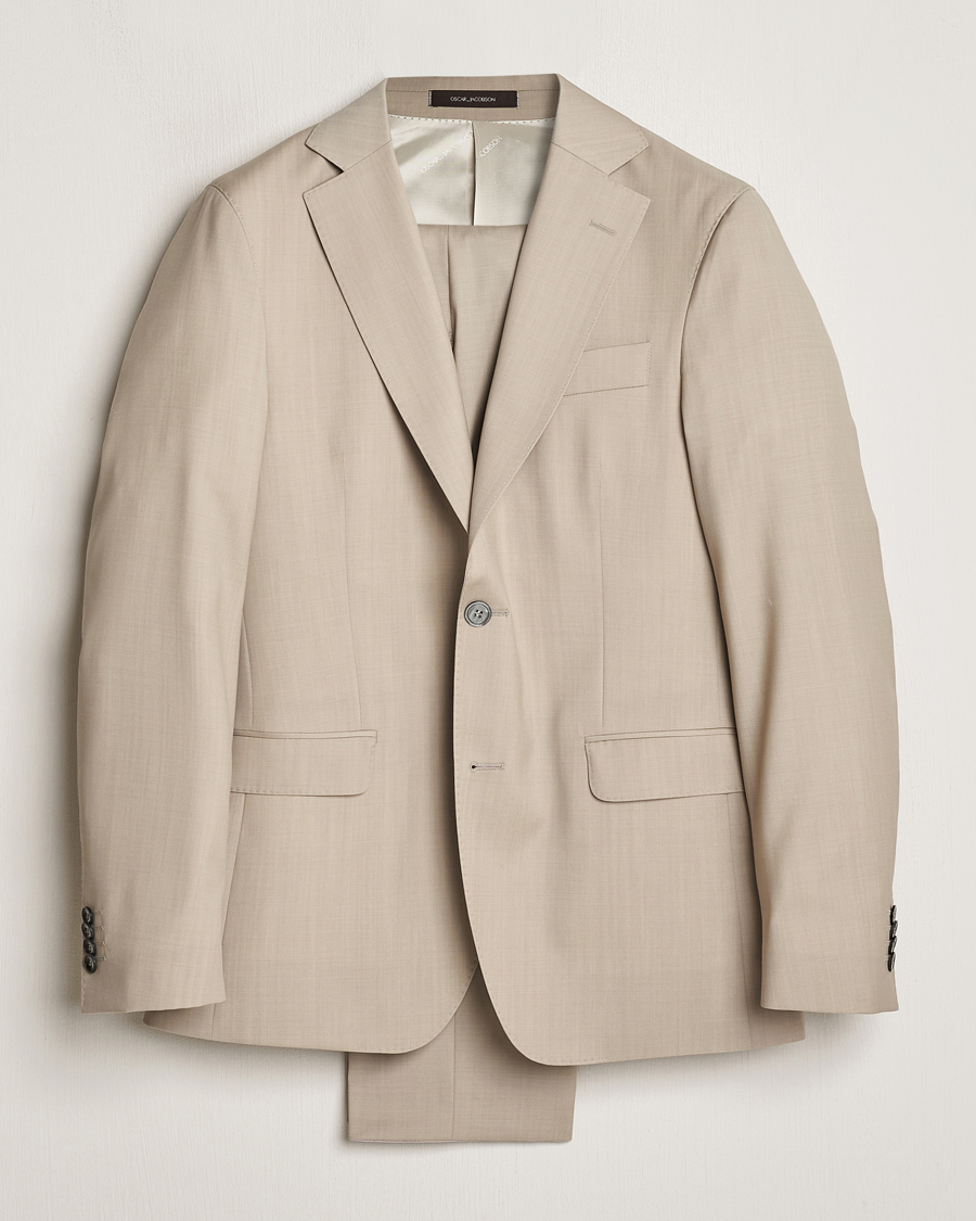 Heren | Pakken | Oscar Jacobson | Fogerty Super 130's Wool Suit Beige
