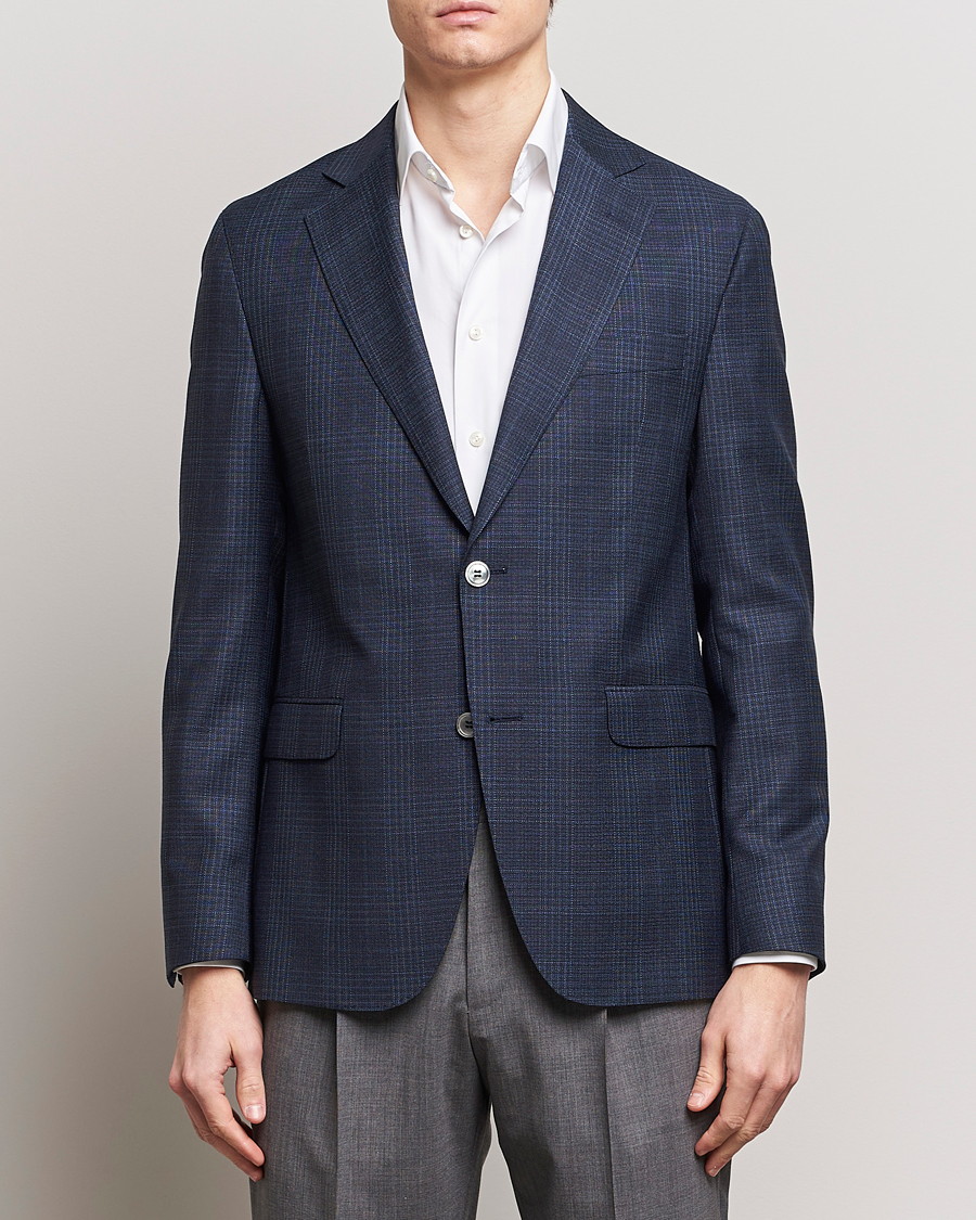 Heren | Business casual | Oscar Jacobson | Fogerty Mini Check Wool Blazer Navy