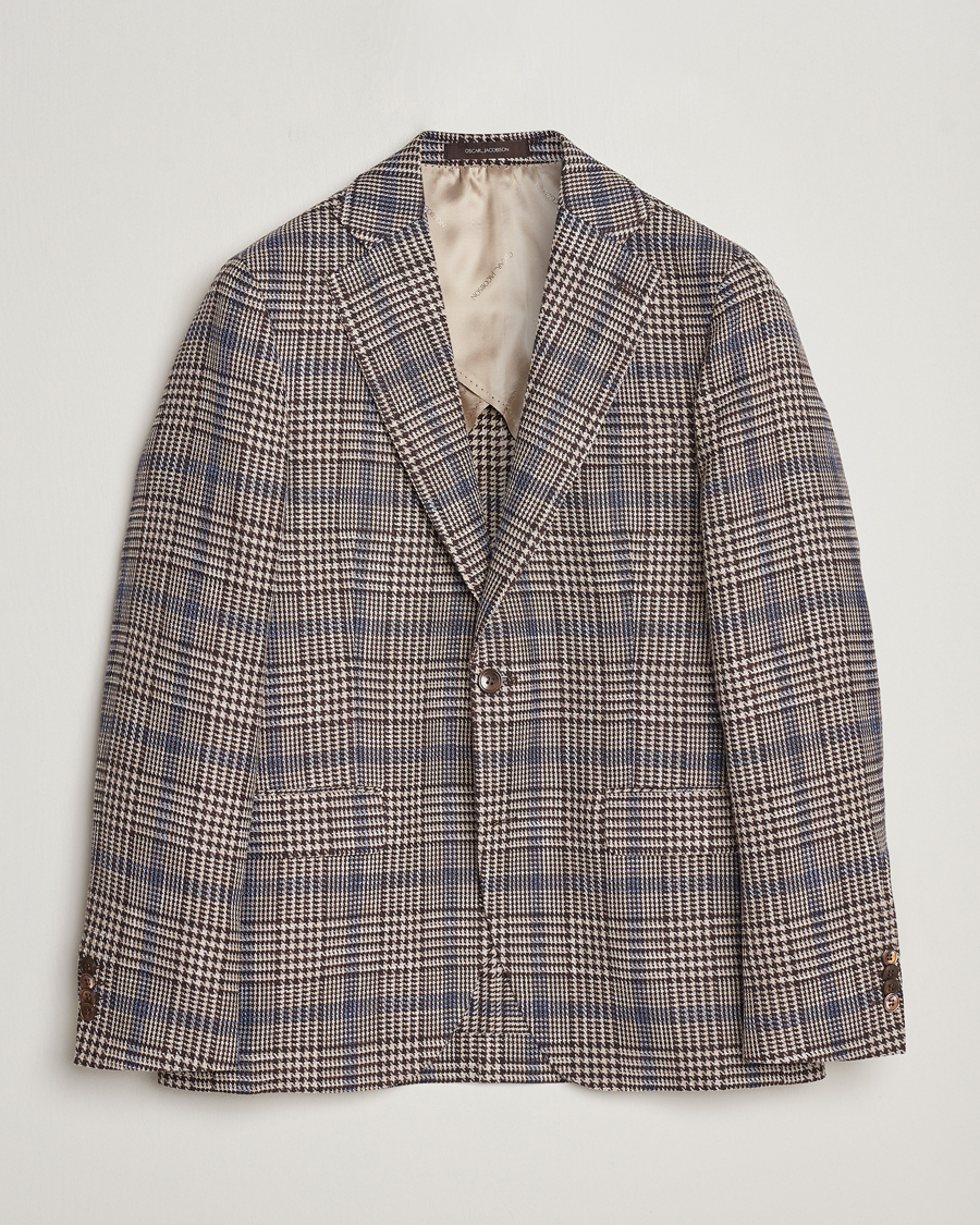 Heren | Blazers | Oscar Jacobson | Ferry Soft Checked Cotton/Linen Blazer Beige
