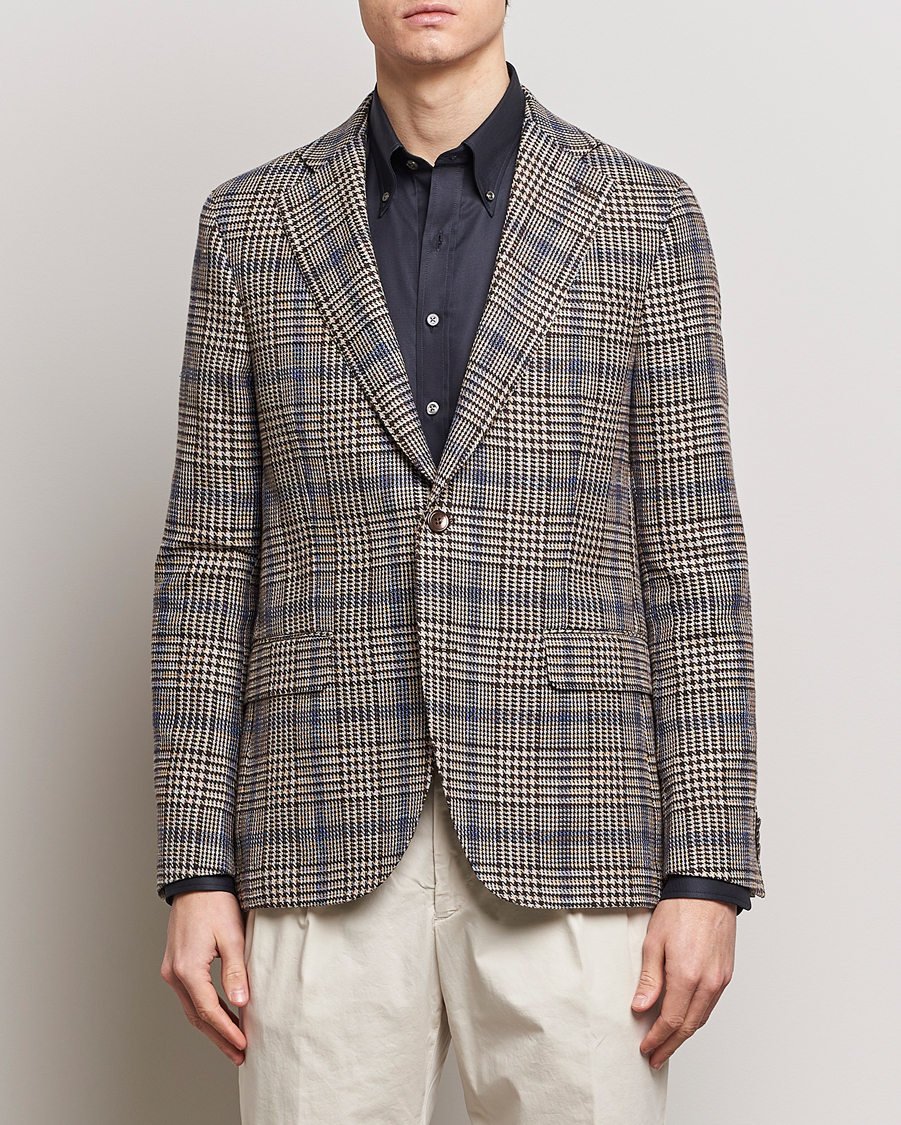 Heren | Smart casual | Oscar Jacobson | Ferry Soft Checked Cotton/Linen Blazer Beige