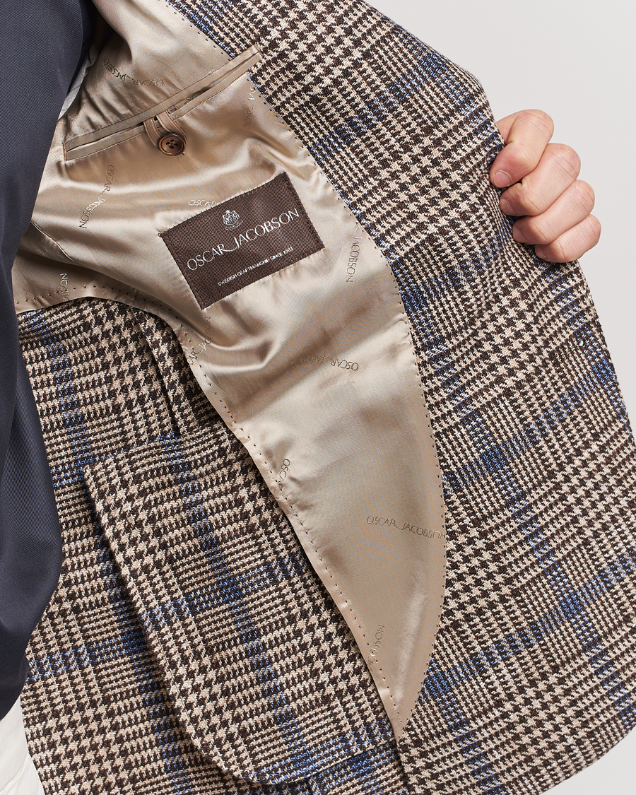 Heren | Blazers | Oscar Jacobson | Ferry Soft Checked Cotton/Linen Blazer Beige