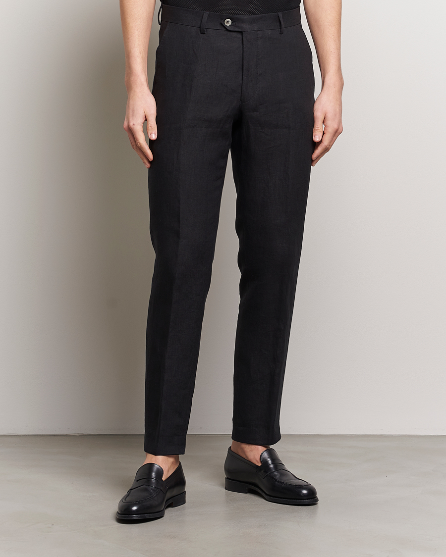 Heren | Linnen broeken | Oscar Jacobson | Denz Linen Trousers Black