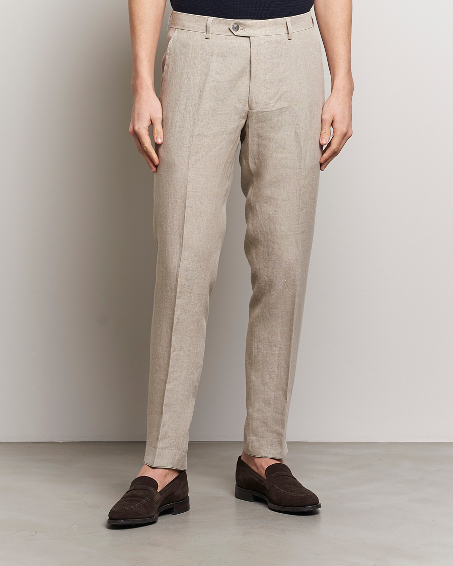 Heren | Business & Beyond | Oscar Jacobson | Denz Linen Trousers Beige