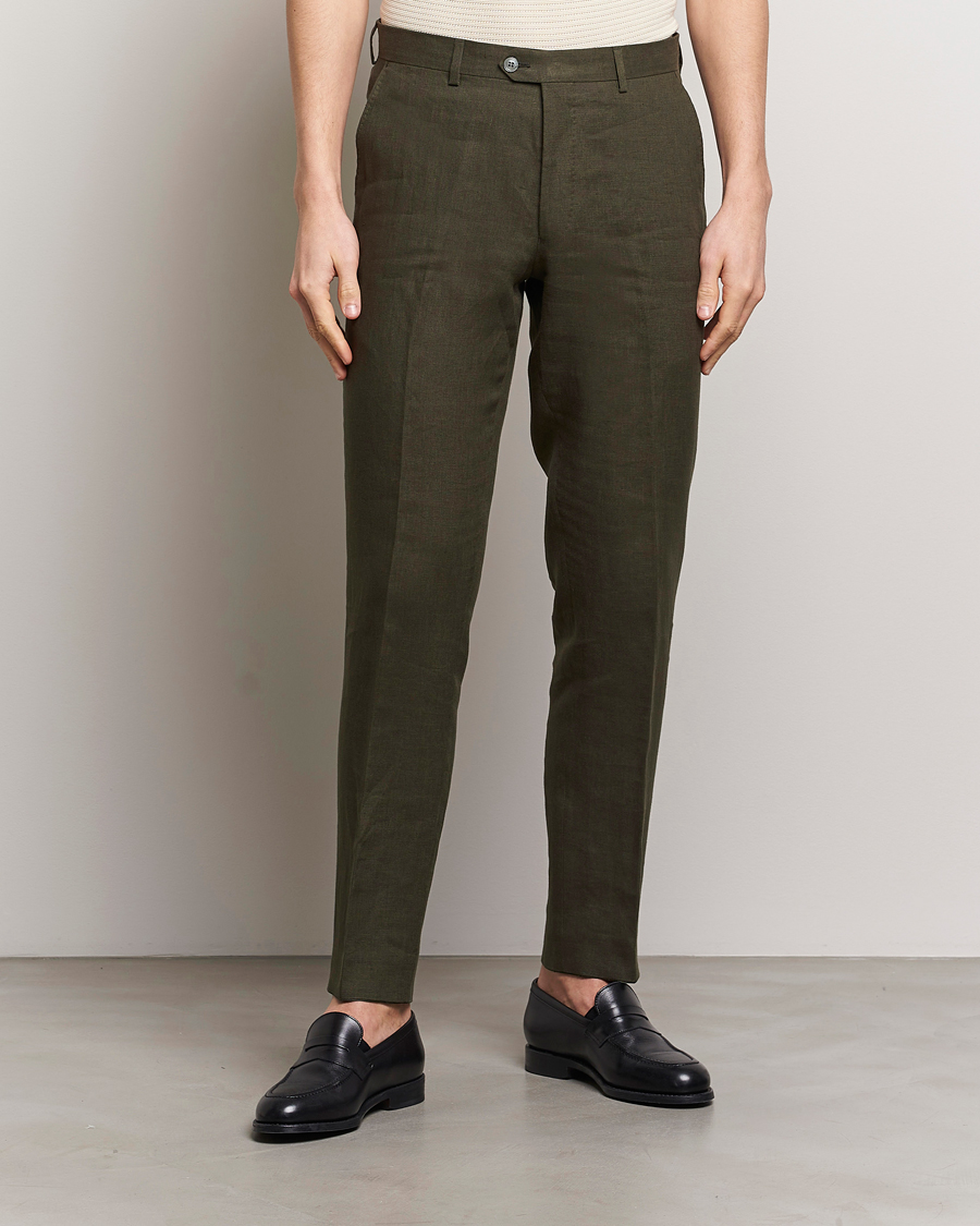 Heren | Broeken | Oscar Jacobson | Denz Linen Trousers Olive