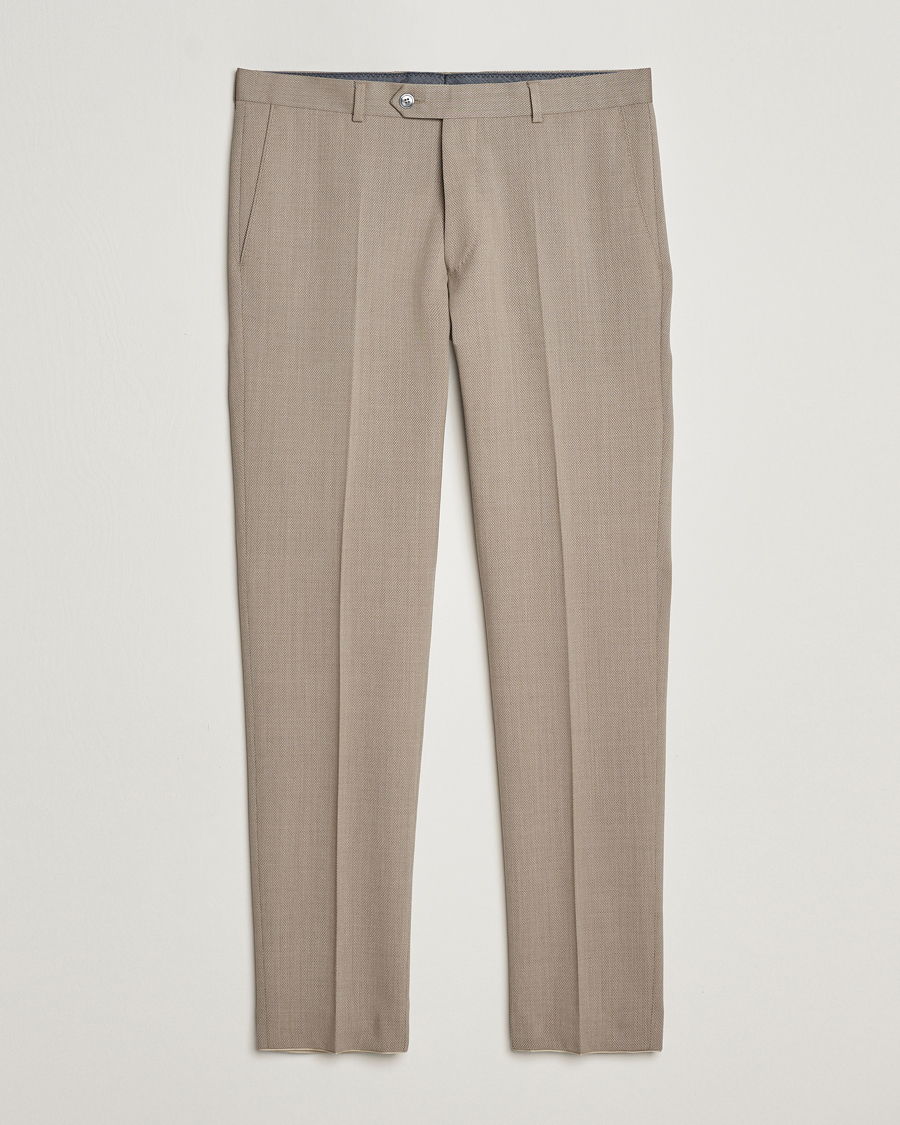 Heren | Broeken | Oscar Jacobson | Denz Structured Wool Trousers Beige