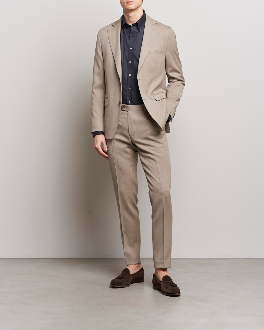 Heren | Broeken | Oscar Jacobson | Denz Structured Wool Trousers Beige