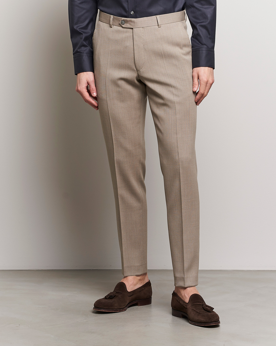 Heren | Broeken | Oscar Jacobson | Denz Structured Wool Trousers Beige