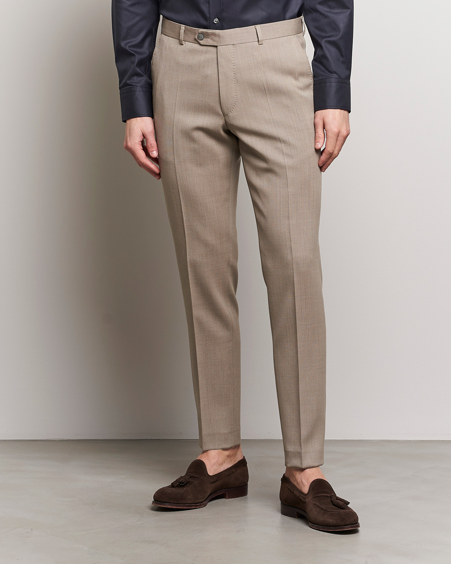 Heren | Business & Beyond | Oscar Jacobson | Denz Structured Wool Trousers Beige