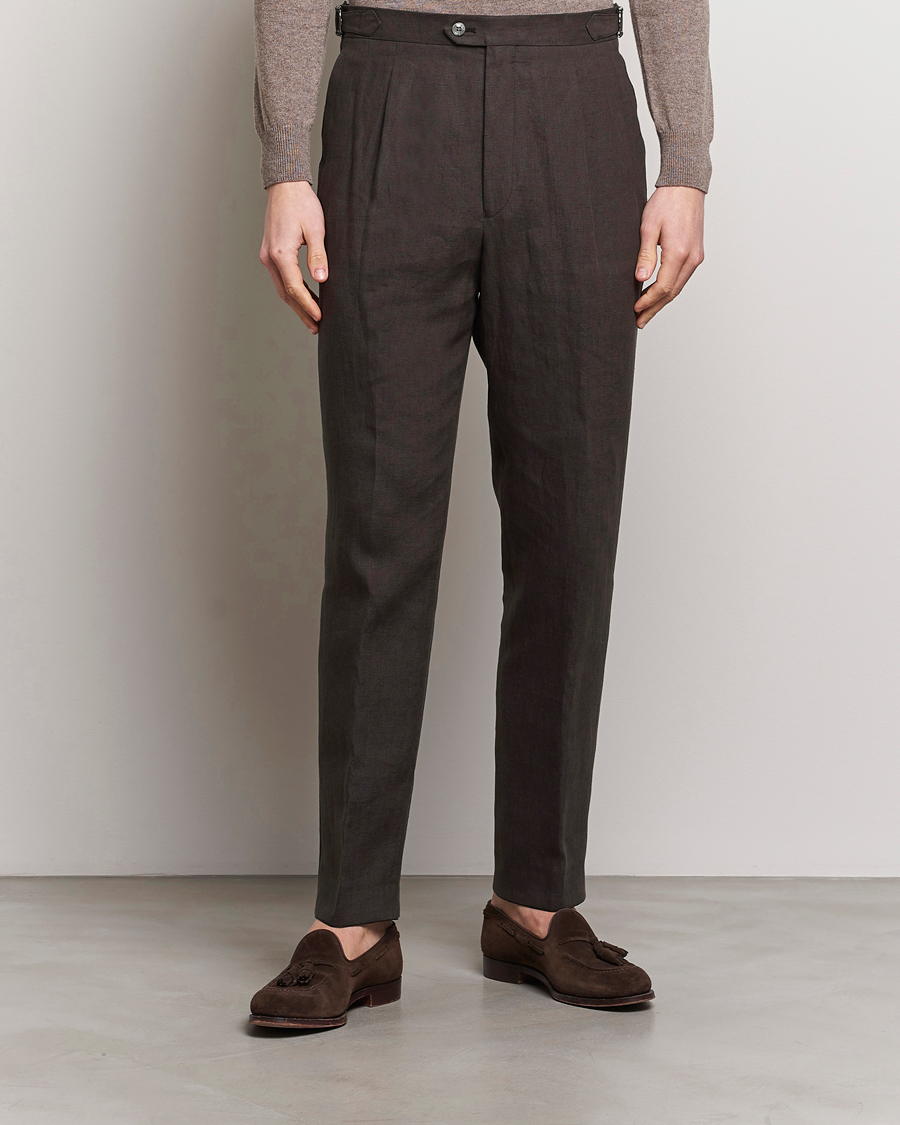 Herr | Byxor | Oscar Jacobson | Delon Linen Trousers Brown