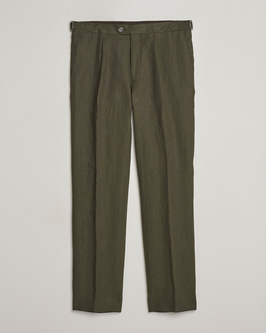 Heren | Broeken | Oscar Jacobson | Delon Linen Trousers Olive