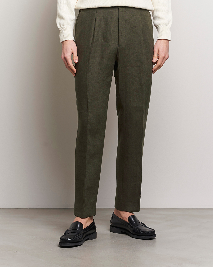Heren |  | Oscar Jacobson | Delon Linen Trousers Olive