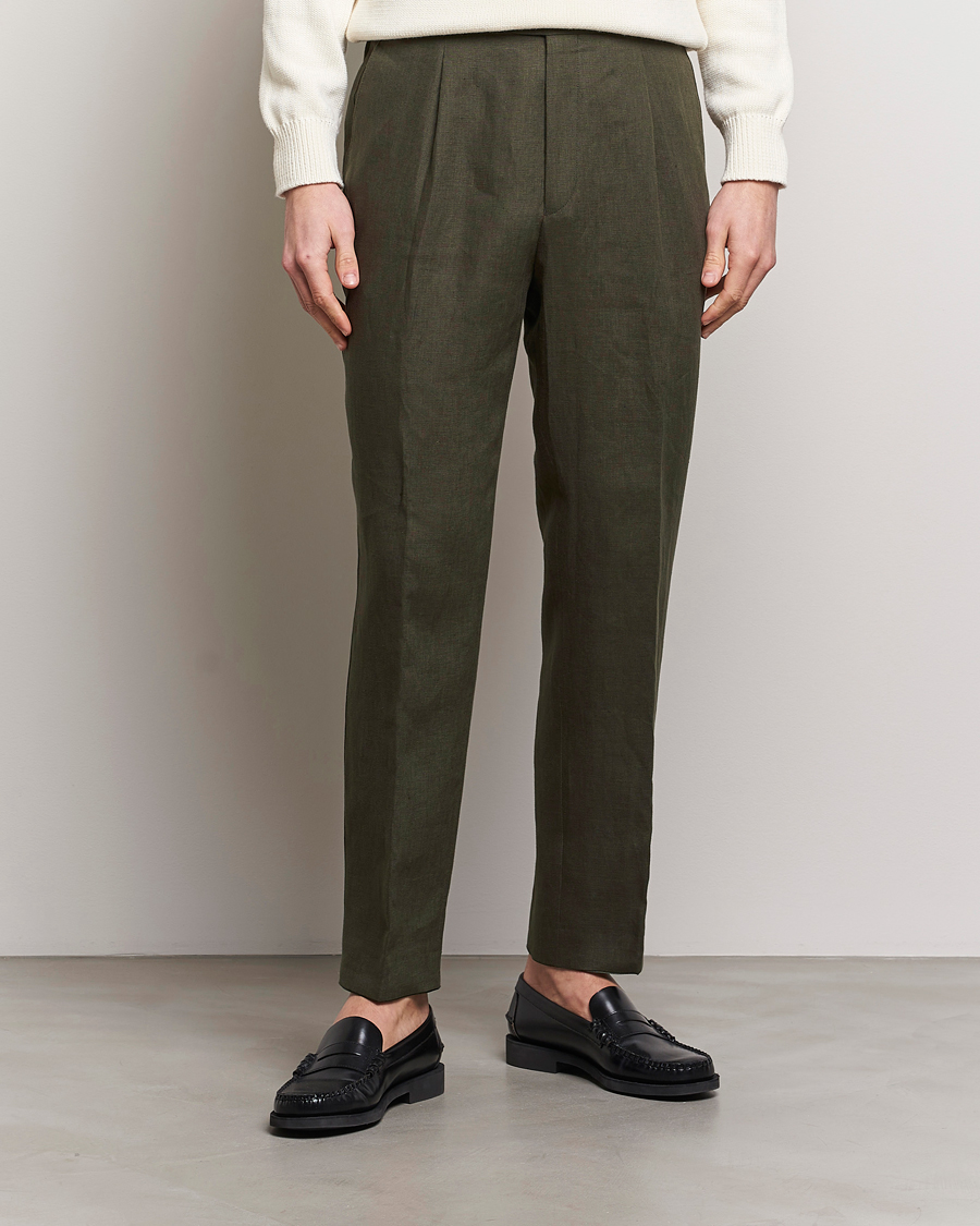 Heren | Business & Beyond | Oscar Jacobson | Delon Linen Trousers Olive