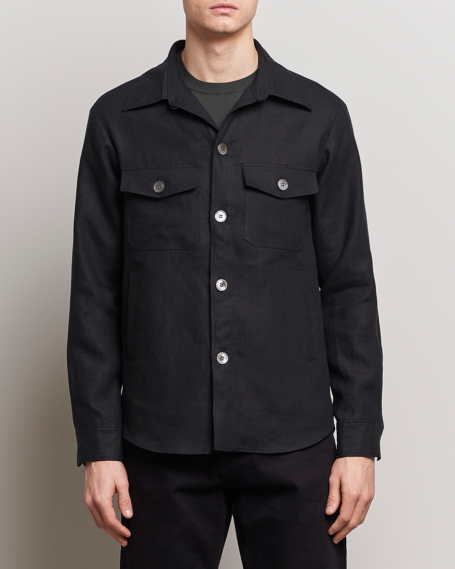 Heren | An Overshirt Occasion | Oscar Jacobson | Maverick Linen Shirt Jacket Black